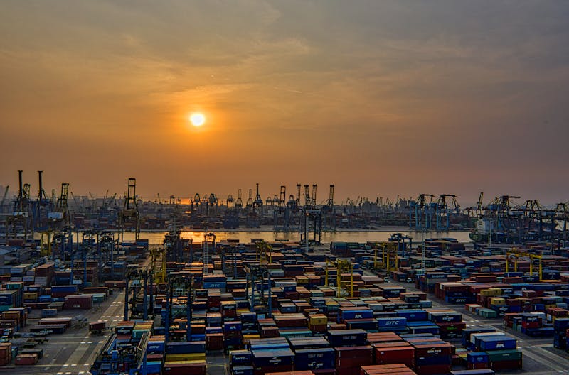 Container port at sunset