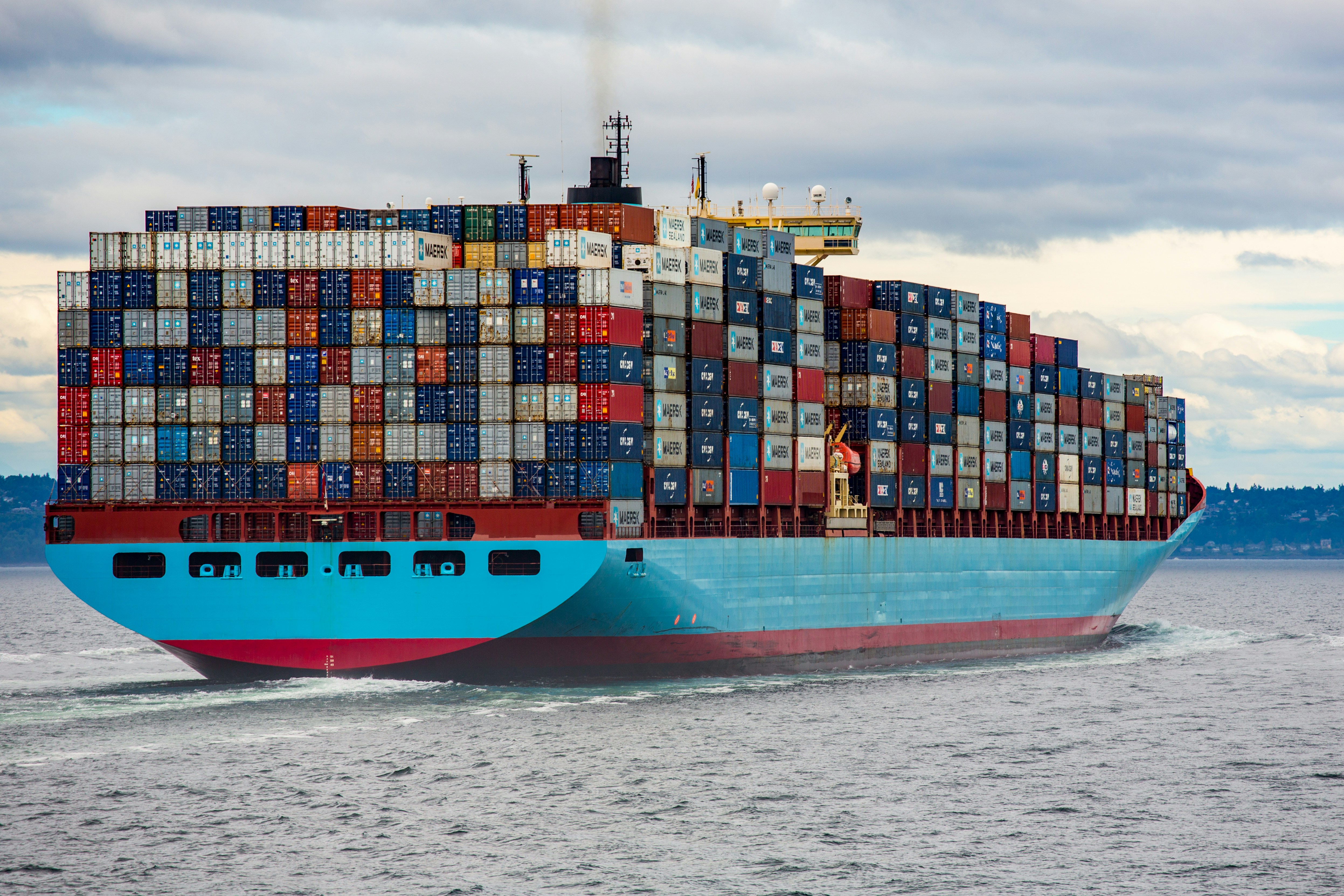 Container ship sailing at sea