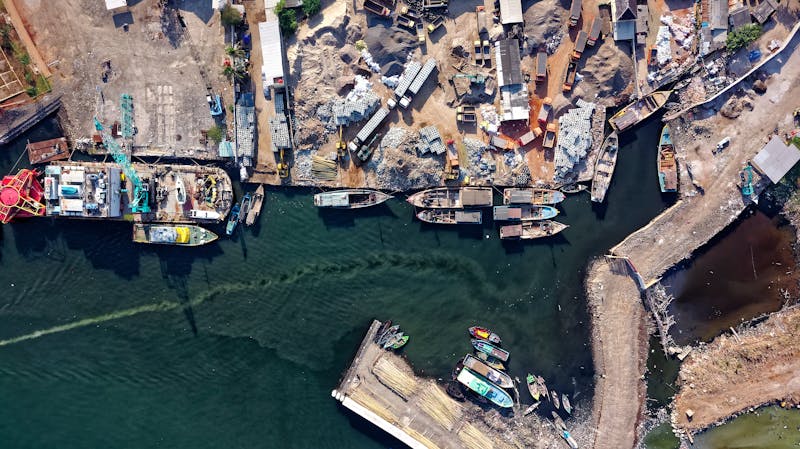 Aerial view of shipyard and repair dock